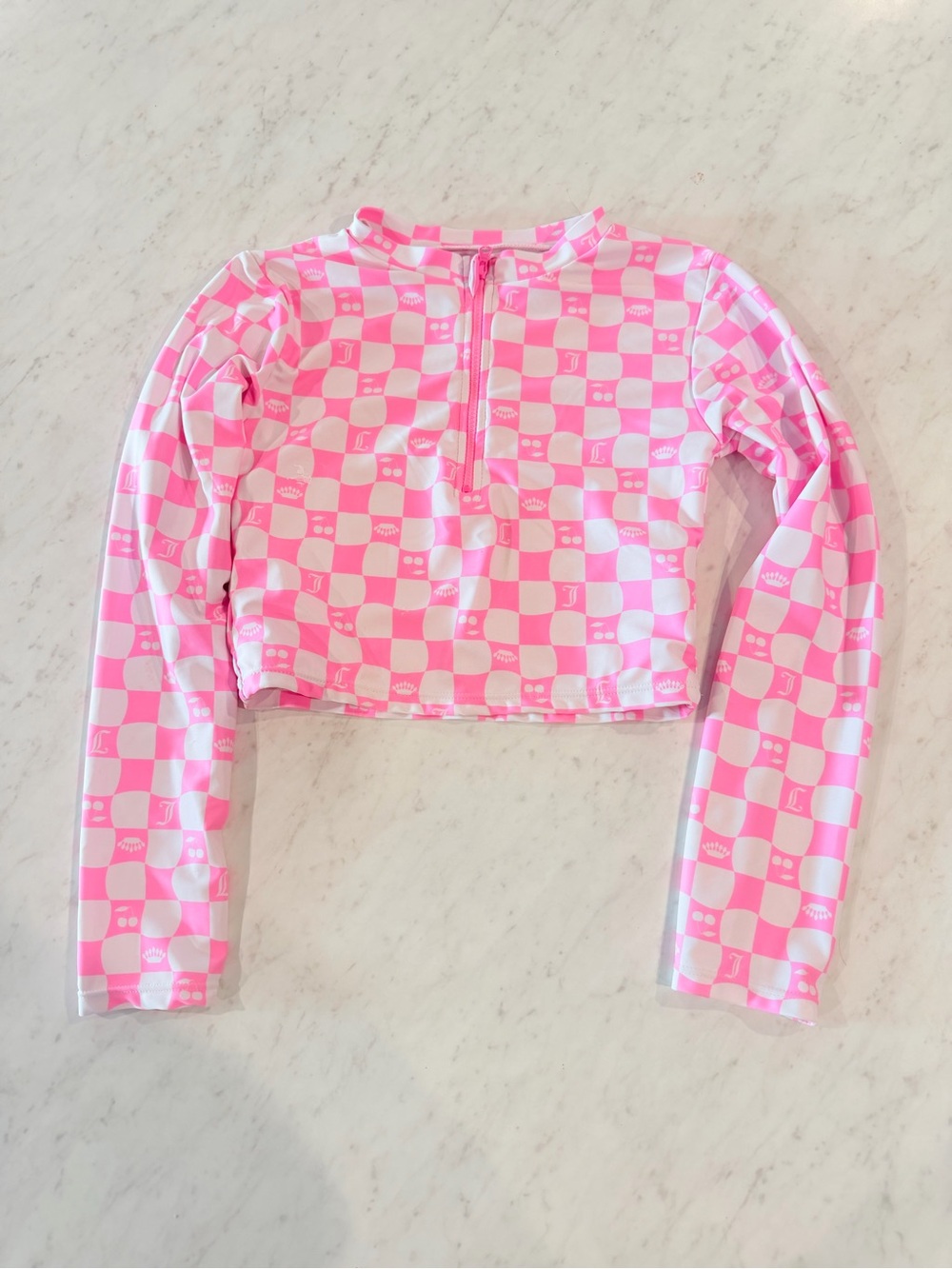 Juicy Couture Pink & White Checkered Long-Sleeve Rashguard